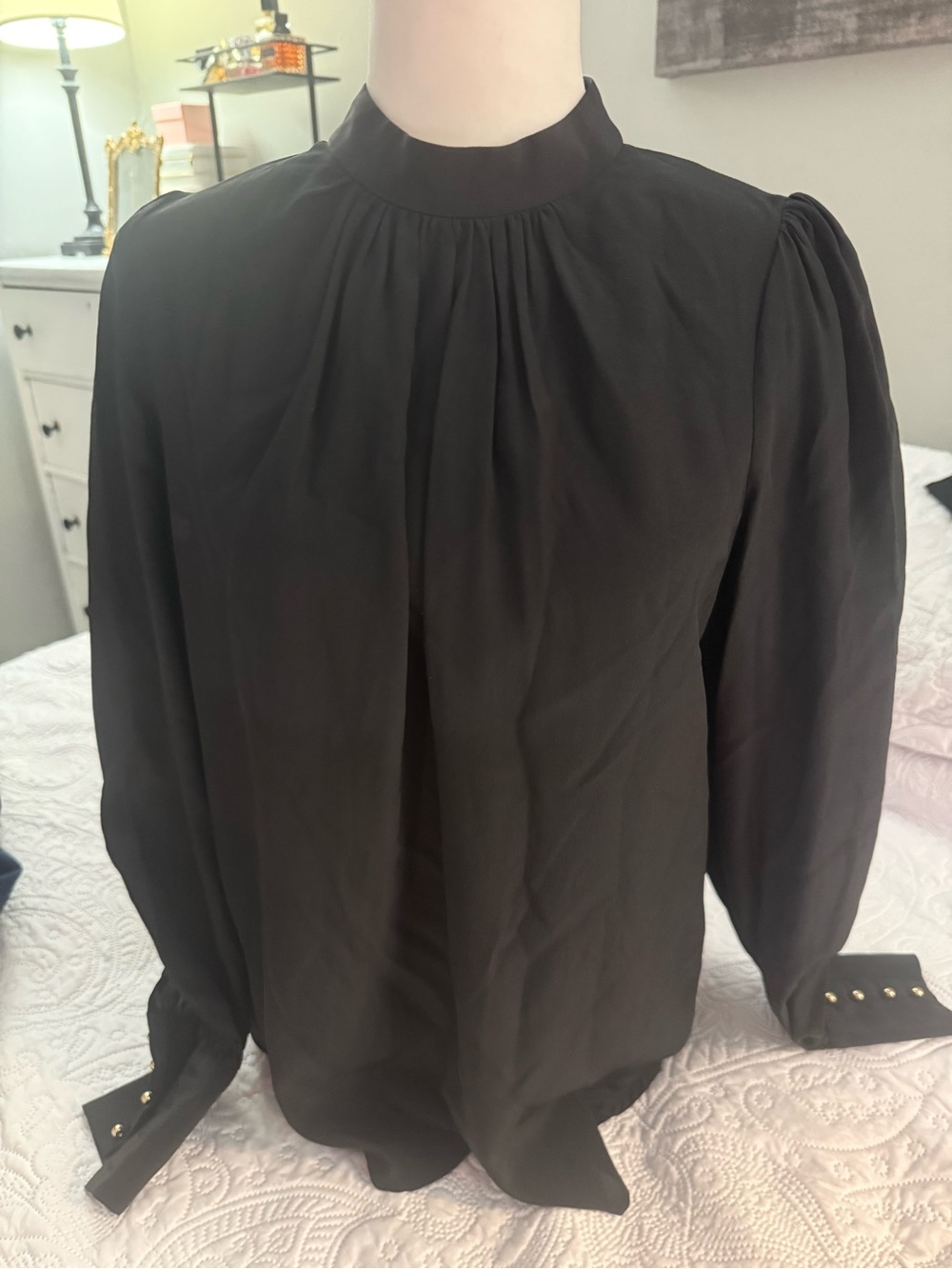 Zimmermann Black High-Neck Puff-Sleeve Blouse
